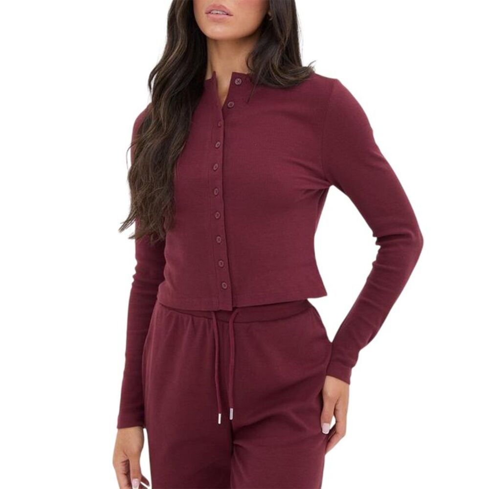 I Saw It First Womens/Ladies Ribbed Button Front Top / Burgundy